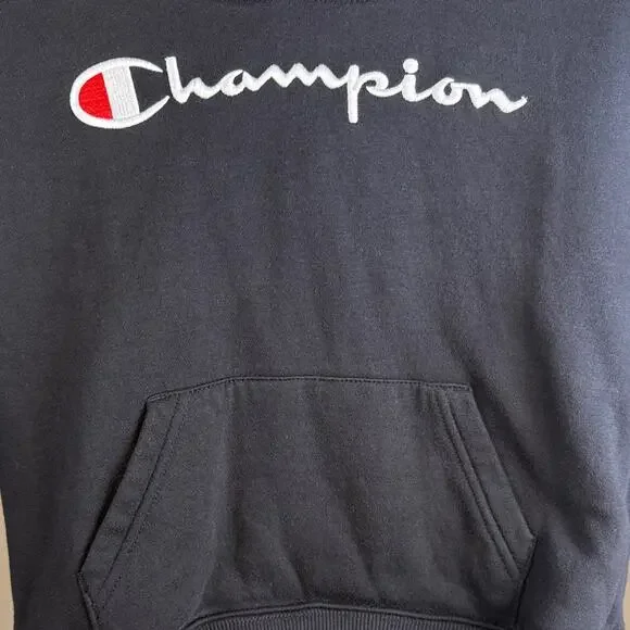 Champion Black Unisex Pullover Embroidered Logo Kids Hoodie size 6 - Picture 3 of 7